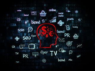 Image showing Marketing concept: Head With Finance Symbol on Digital background