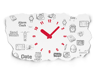 Image showing Timeline concept: Clock on Torn Paper background