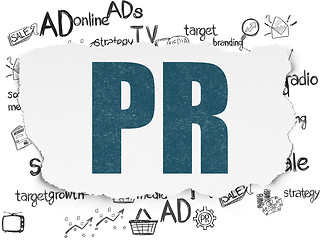Image showing Marketing concept: PR on Torn Paper background