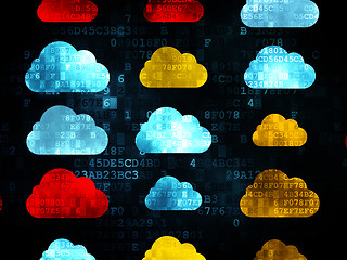 Image showing Cloud networking concept: Cloud icons on Digital background