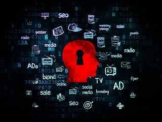 Image showing Advertising concept: Head With Keyhole on Digital background