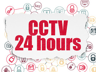 Image showing Protection concept: CCTV 24 hours on Torn Paper background