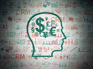 Image showing Business concept: Head With Finance Symbol on Digital Paper background