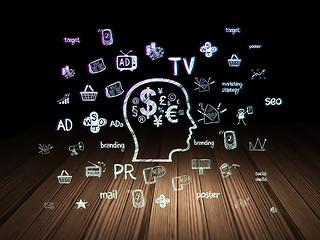 Image showing Marketing concept: Head With Finance Symbol in grunge dark room