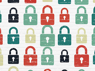 Image showing Data concept: Closed Padlock icons on wall background