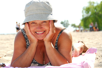 Image showing Mature woman beach