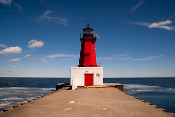 Image showing Menominee Harbor North Pier Lighthouse Green Bay Wisconsin Lake 