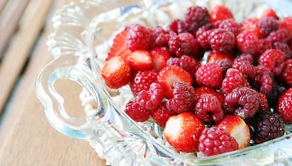 Image showing Raspberries and strawberries