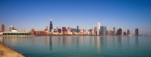 Image showing Sunrise Color Sky Lake Michigan Chicago Illinois City Skyline