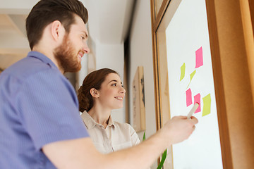 Image showing creative team with stickers on glass at office