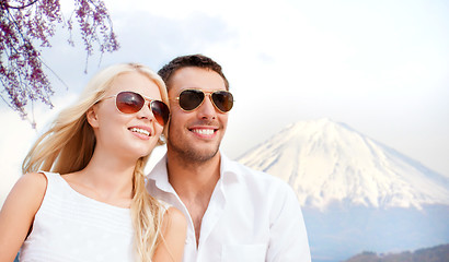 Image showing happy couple over fuji mountain in japan