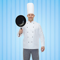 Image showing happy male chef cook holding frying pan