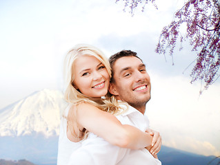 Image showing couple having fun  over fuji mountain in japan