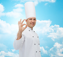 Image showing happy male chef cook showing ok sign