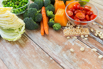 Image showing close up of ripe vegetables on wooden table