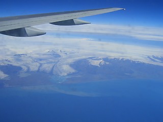 Image showing Icelandic Glacier and airplane wing