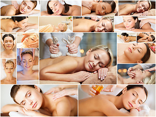 Image showing women having facial or body massage in spa salon