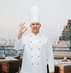 Image showing happy male chef cook showing ok sign