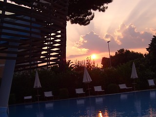 Image showing Sunset at hotel pool