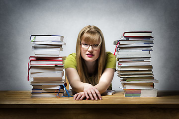 Image showing Overworked female student