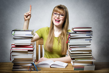 Image showing happy student woman with books