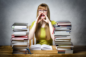 Image showing happy schoolgirl woman with books