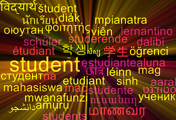 Image showing Student multilanguage wordcloud background concept glowing