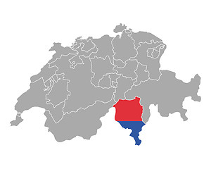 Image showing Map of Switzerland with flag of Ticino