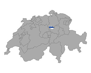 Image showing Map of Switzerland with flag of Zug