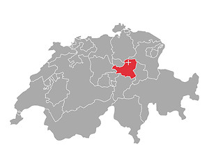 Image showing Map of Switzerland with flag of Schwyz