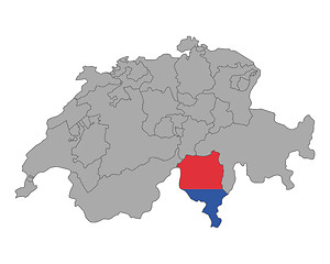 Image showing Map of Switzerland with flag of Ticino