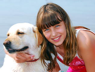 Image showing Girl dog portrait