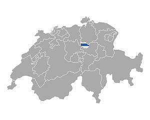 Image showing Map of Switzerland with flag of Zug