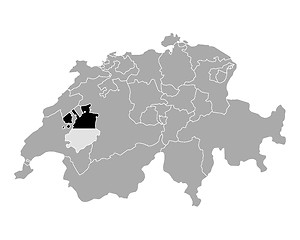 Image showing Map of Switzerland with flag of Fribourg