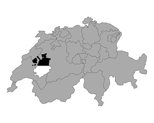 Image showing Map of Switzerland with flag of Fribourg