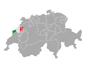 Image showing Map of Switzerland with flag of Neuchatel