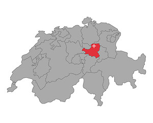 Image showing Map of Switzerland with flag of Schwyz