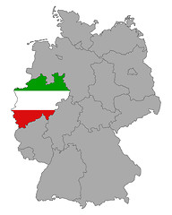 Image showing Map of Germany with flag of North Rhine-Westphalia