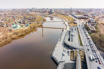 Image showing Historical center on coast Tura river. Tyumen