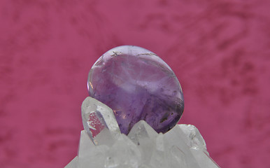 Image showing Amethyst on rock crystal