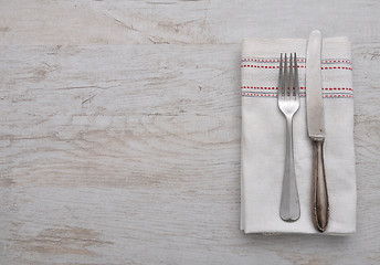 Image showing Old cutlery on cloth