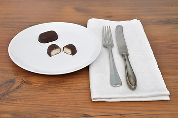 Image showing Chocolate candies on plate