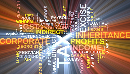 Image showing Tax wordcloud concept illustration glowing