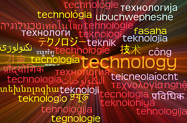 Image showing Technology multilanguage wordcloud background concept glowing