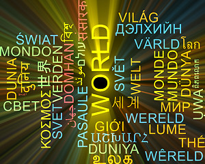 Image showing World multilanguage wordcloud background concept glowing