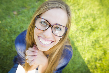 Image showing Wide Angle of Pretty Young Woman at the Park