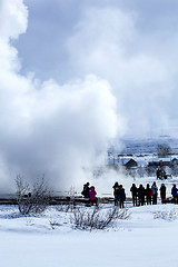 Image showing Visitors at the geyser erruption of Strokkur, Iceland