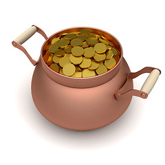 Image showing Gold soins in the bronze pot.