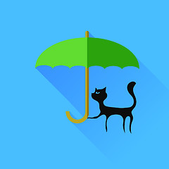 Image showing Black Cat and Green Umbrella