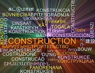 Image showing Construction multilanguage wordcloud background concept glowing